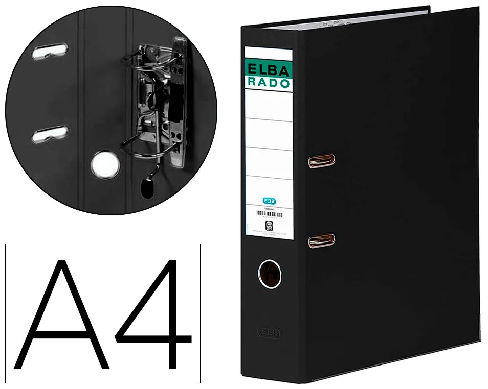 Pasta de Arquivo de Alavanca Elba Chic Cartão Forrado Pvc com Rado Din A4 Lombada de 80 mm Preto