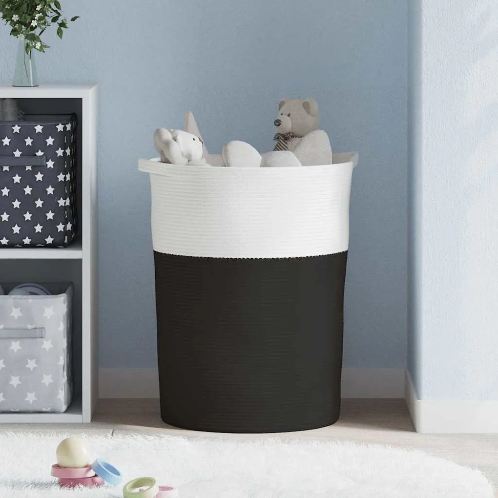 Cesto de arrumação Ø49x65 cm algodão preto e branco
