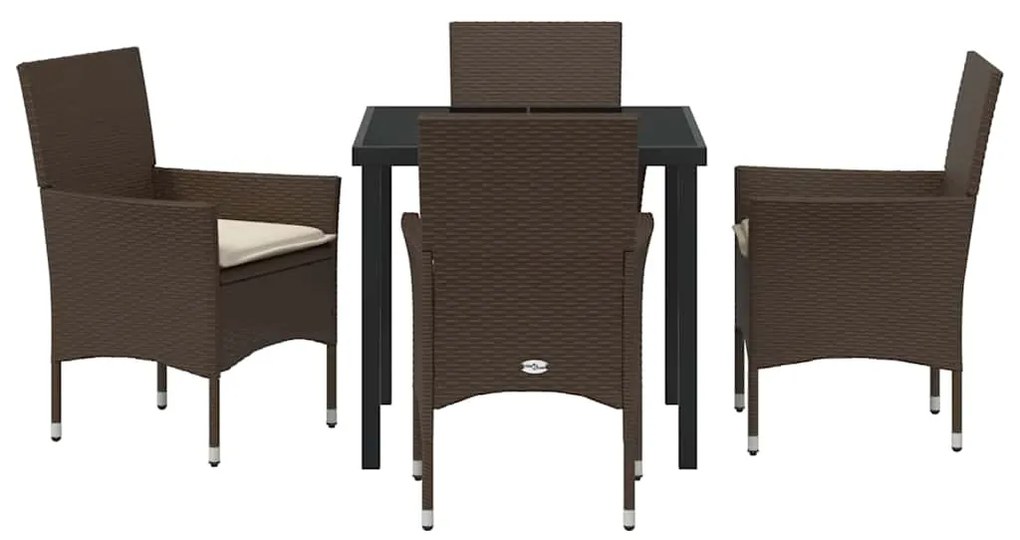 Conjunto de Jantar de Jardim com 5 Peças e Almofadas Marrons em Rattan