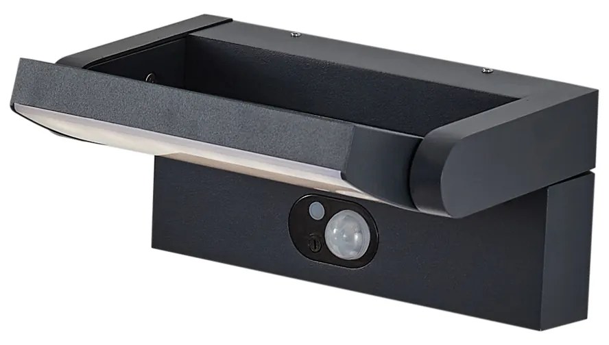 Candeeiro de parede exterior preto com LED IP54 e sensor de movimento solar - Judge Moderno