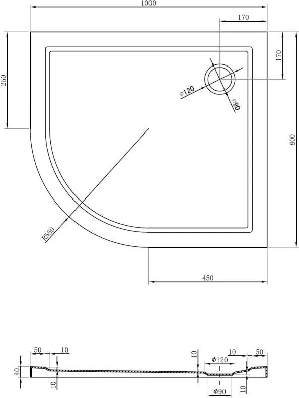 Mexen Flow base de duche semicircular assimétrica slim direita 100 x 80 cm, branco brilhante - 46Q108010R