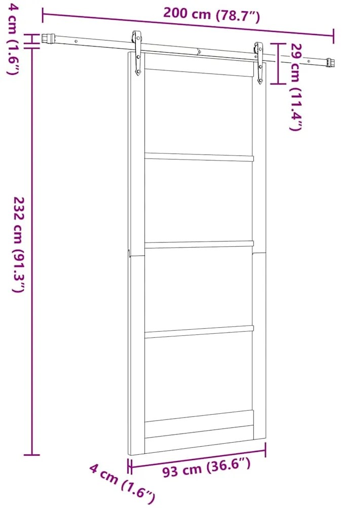 Porta Deslizante vidaXL com Conjunto de Hardware 93x232 cm Madeira Sól