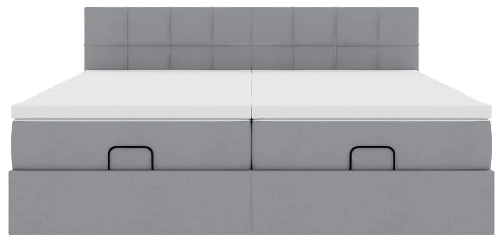 Estrutura de cama otomana com colchões tecido cinzento claro