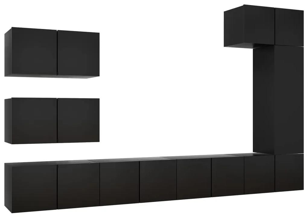 8 pcs conjunto de móveis de TV contraplacado preto