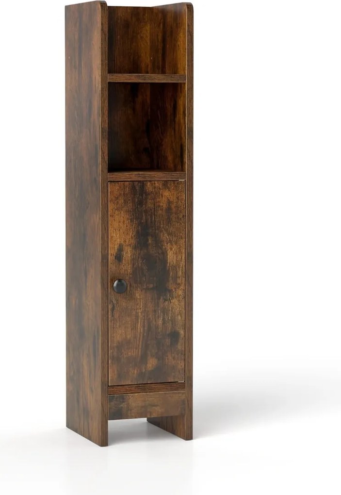 Armário de casa de banho 20 x 18 x 80 cm pequeno com porta e prateleiras ajustáveis para casa de banho 20 x 18 x 80 cm Castanho