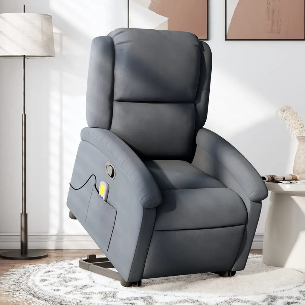 vidaXL Poltrona elevatória de massagens veludo cinza-escuro