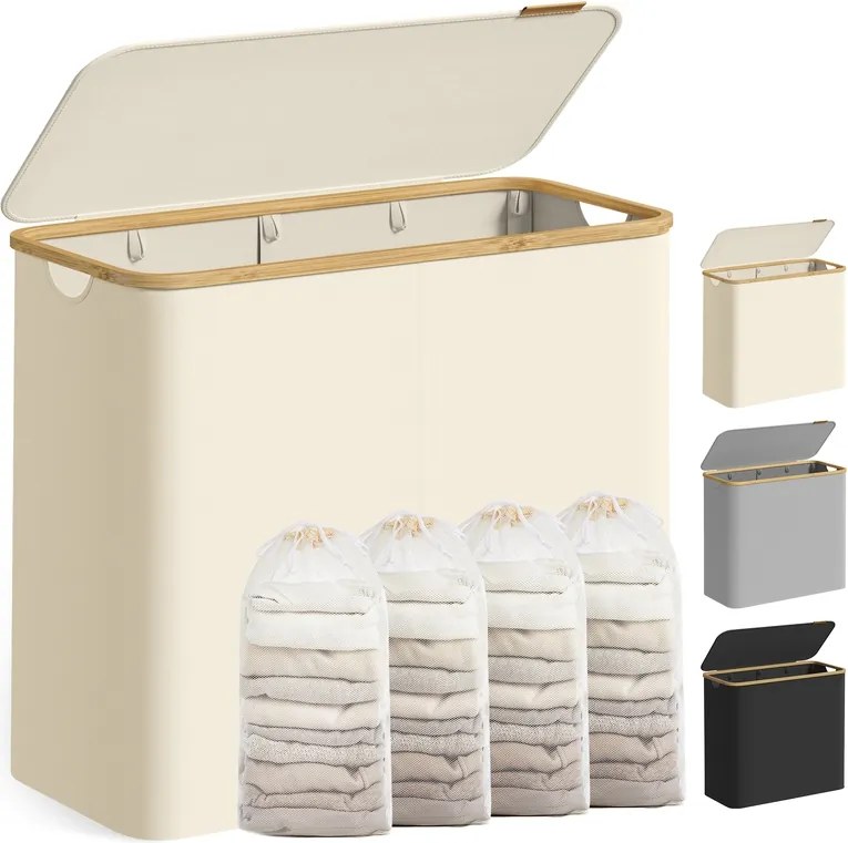 Cesto da roupa suja 200 L,  78 x 38,5 x 70,5 cm com tampa creme