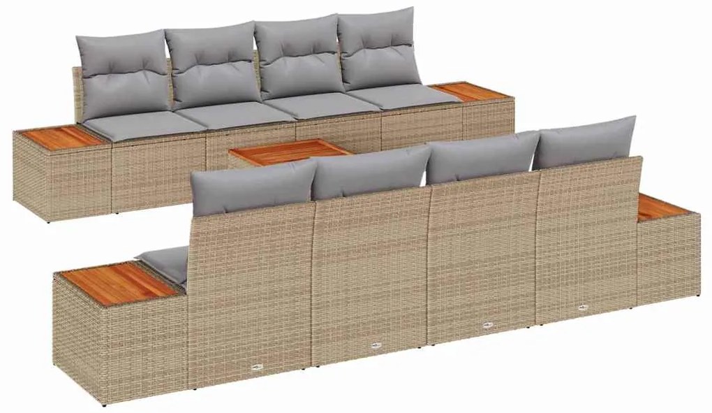 Conjunto de Sofás de Jardim vidaXL com Almofadas Bege Polirattan Acáci