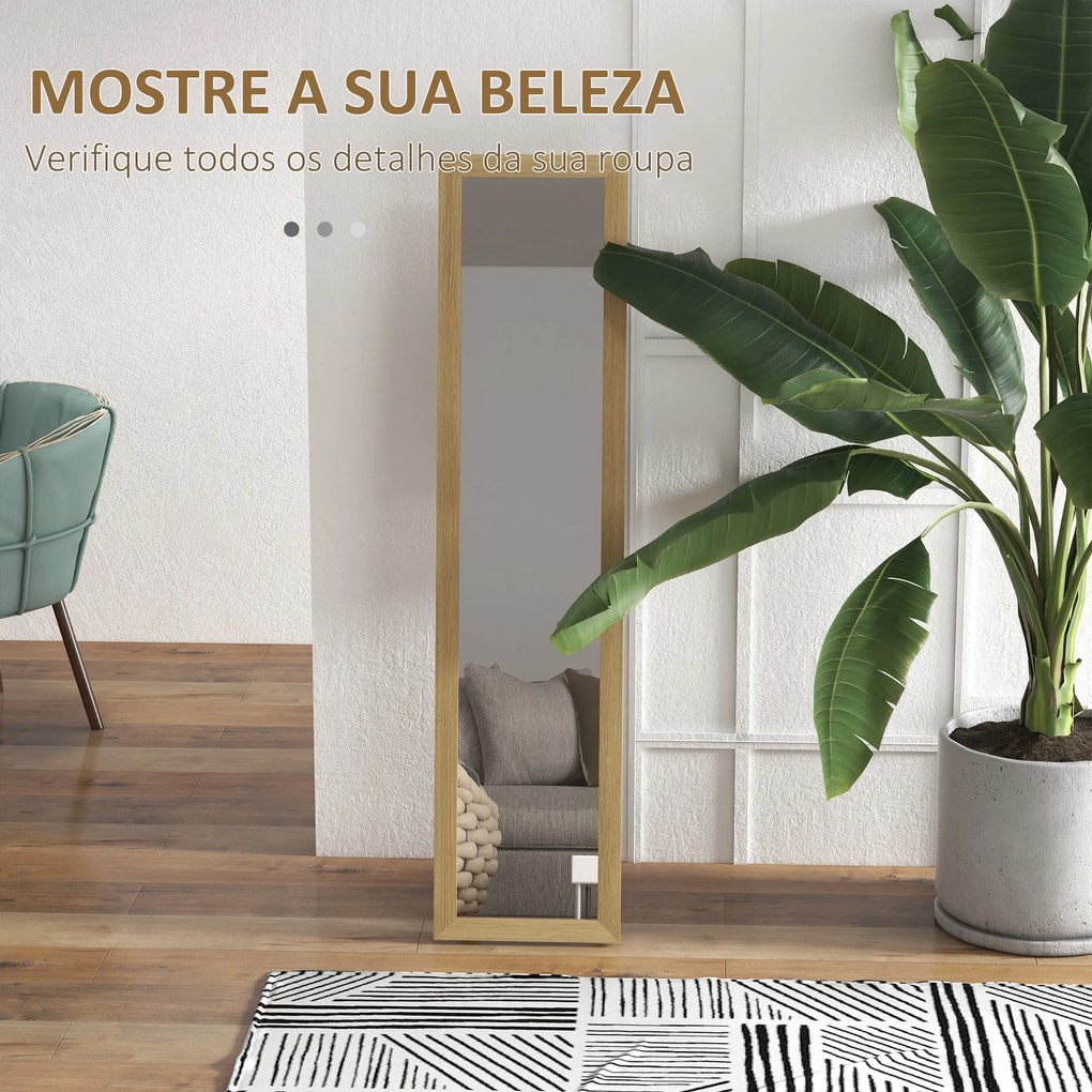 Espelho de Pé 37x155 cm Espelho de Corpo Inteiro Espelho de Parede Retangular com Estrutura de Madeira Cor Madeira