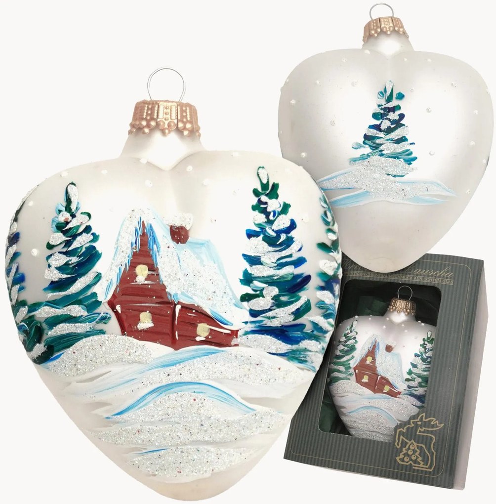 Ornamento de Natal pintado à mão Heart with Snow-Covered House