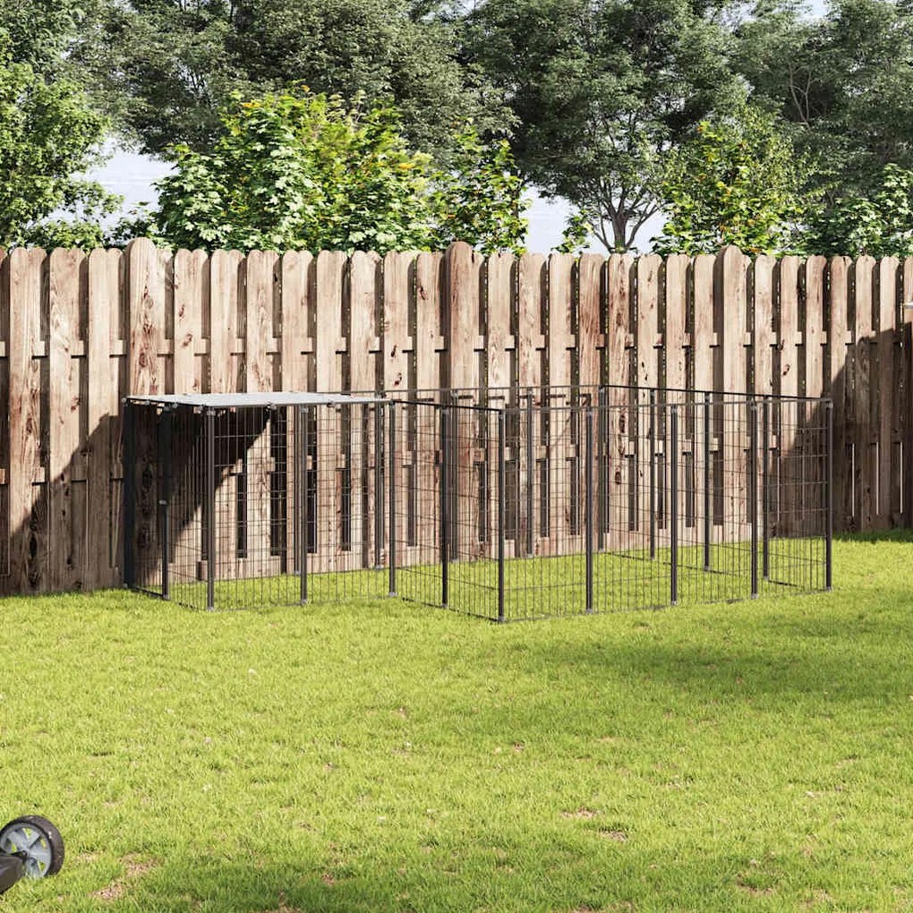 vidaXL Canil para cães 6,05 m² aço preto