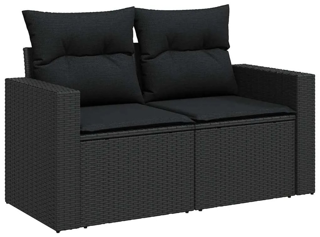 Conjunto de Sofá de Jardim de 13 Peças com Almofadas Preto Rattan Acác