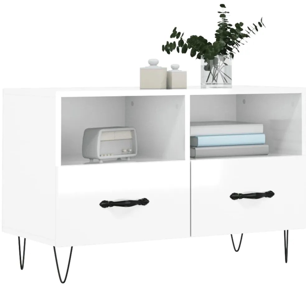 Móvel de TV 80x36x50 cm derivados de madeira branco brilhante