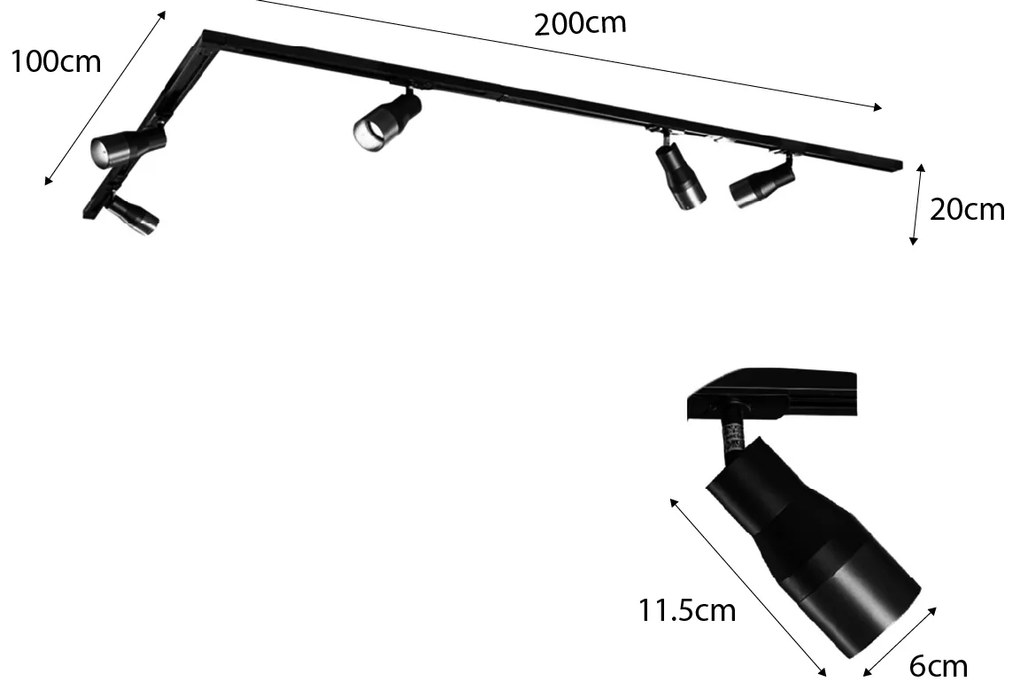 Sistema de iluminação de trilho moderno com 5 focos preto 1-fase - Iconic Kohua