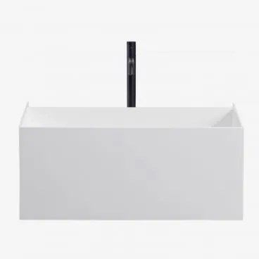 Conjunto De Móvel De Casa De Banho Suspenso Em Resina Com Lavatório Integrado E Luz Led Nerine Branco & Sem Espelho & Preto - Sklum