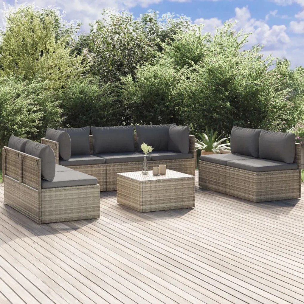 3157380 vidaXL 8 pcs conjunto lounge de jardim c/ almofadões vime PE cinzento