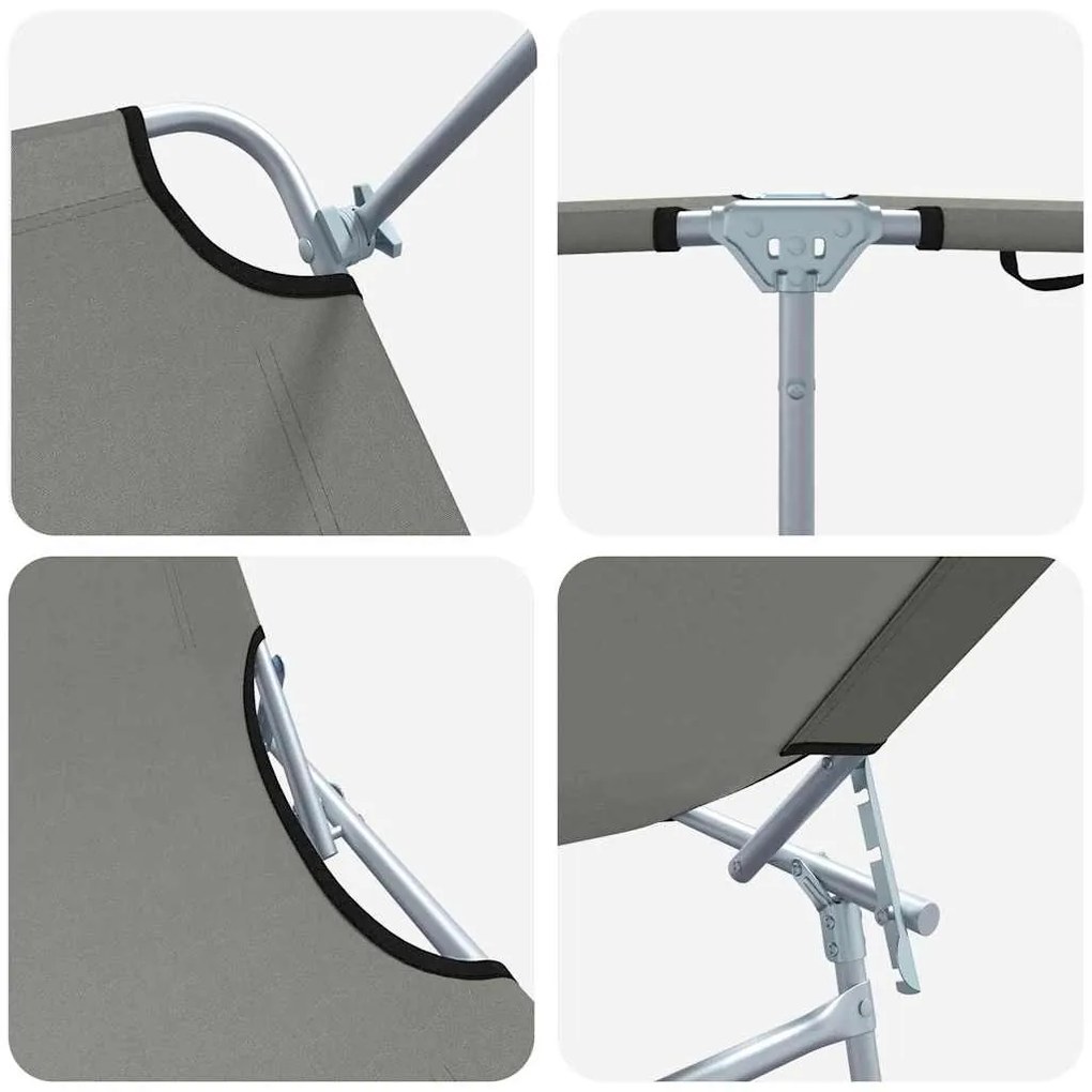 Espreguiçadeiras dobráveis 2 pcs com toldo em tecido Oxford cinza 600D
