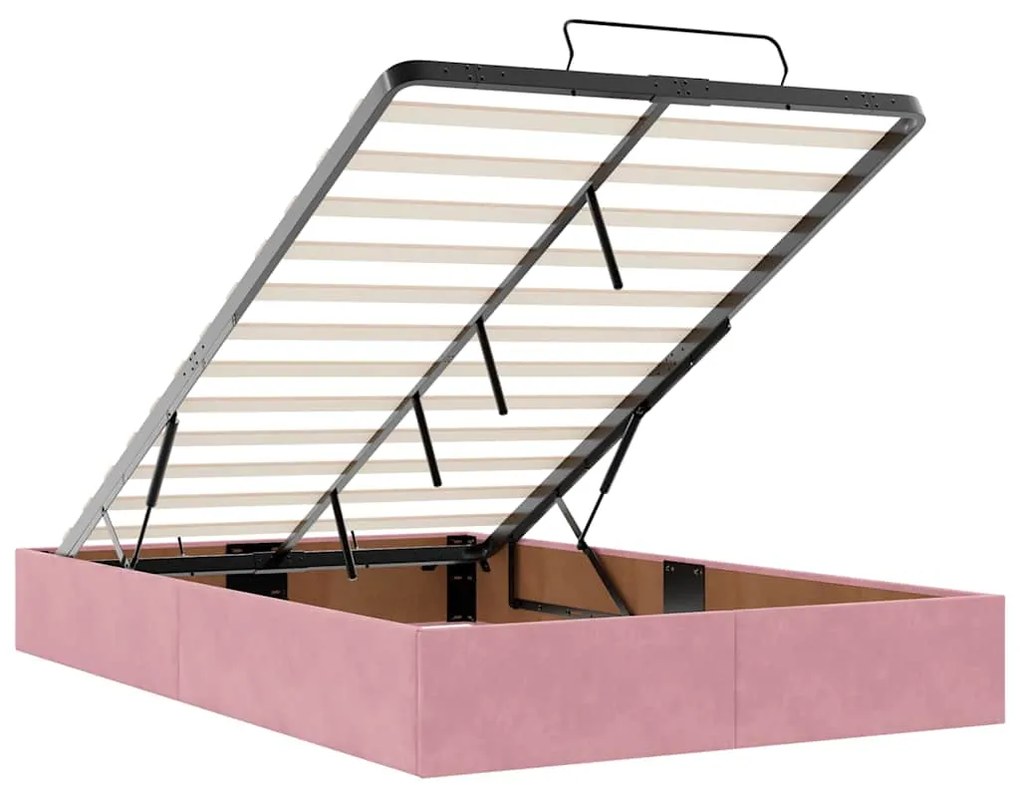 Estrutura de cama otomana com colchão 120x200 cm veludo rosa