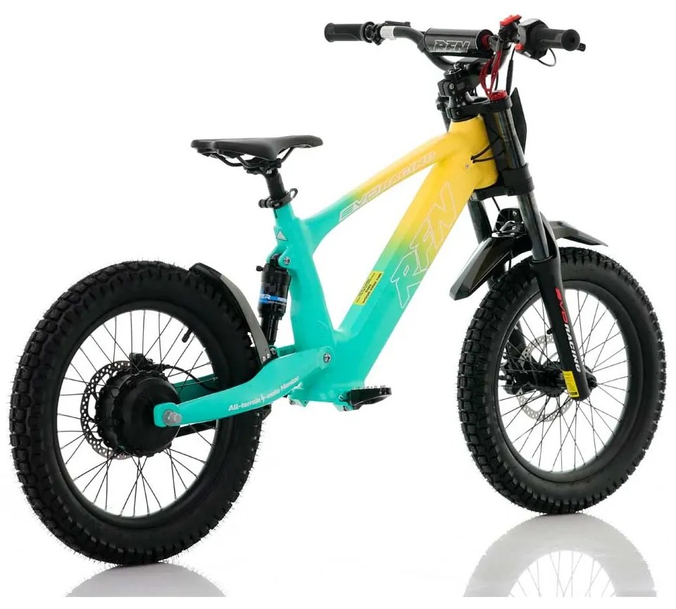 Bicicleta elétrica infantil 500W Roan RXF Evo Racing 18" Verde e Amarela