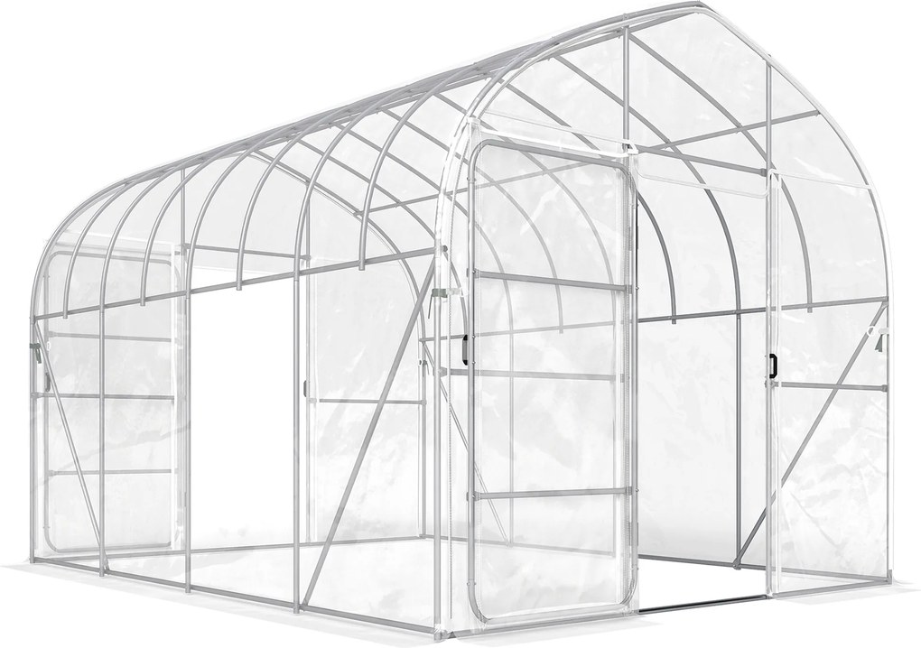 Outsunny Estufa Túnel com Cobertura em PO, 2 Portas com Dobradiças, Estufa com Estrutura Otimizada, Transparente | Aosom Portugal