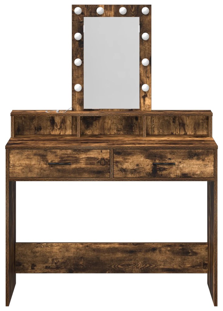 Mesa de Maquiagem vidaXL com Luzes LED Carvalho Fumado 100x41x140 cm