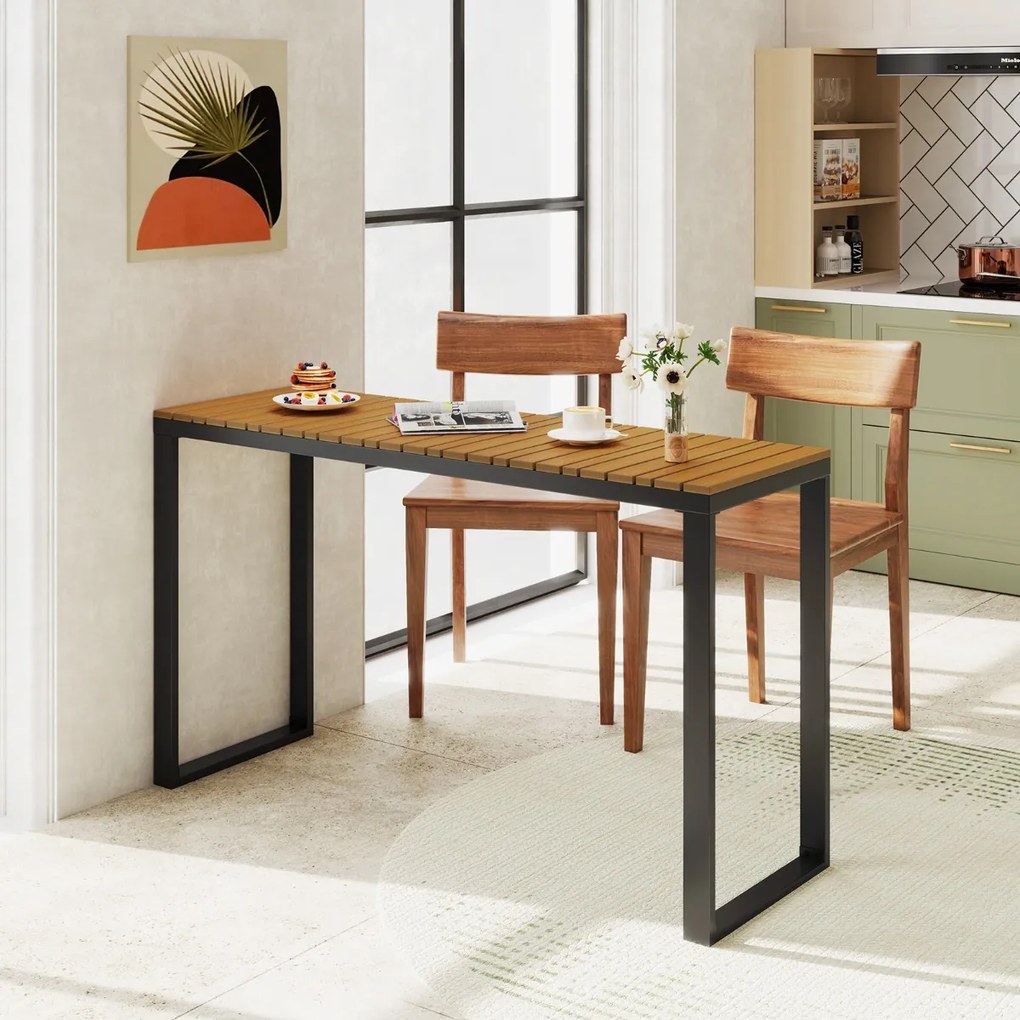 Mesa de jardim retangular com tampo em WPC durável e estrutura metálica resistente 129 x 42 x 75 cm Castanho e preto