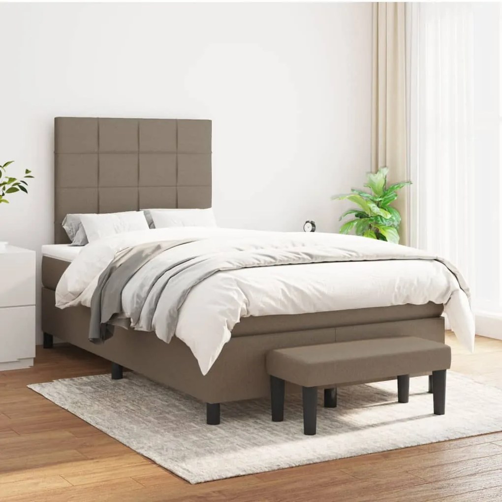 Cama boxspring c/ colchão 120x190cm tecido castanho-acinzentado