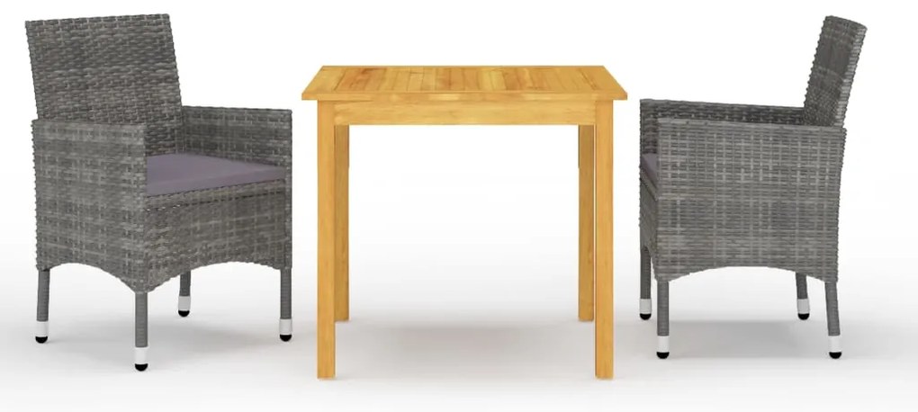 3 pcs conjunto de jantar para jardim cinzento