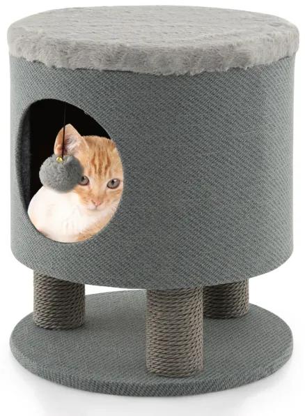 Banco pufe Casa de gatos com poste para arranhar e bola de pelúcia 40 x 40 x 47 cm Cinzento