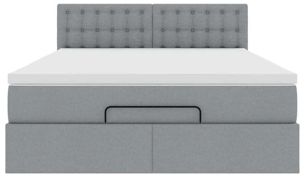 Cama otomana com colchão 140x190 cm tecido cinzento claro
