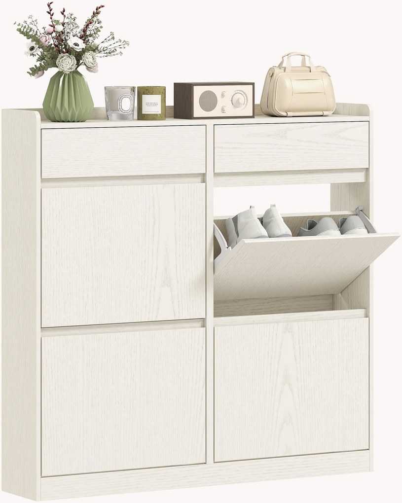 Sapateira com capacidade para 8 pares 98 x 19,2 x 95,3 cm, com 2 gavetas deslizantes e 4 gavetas basculantes, branco