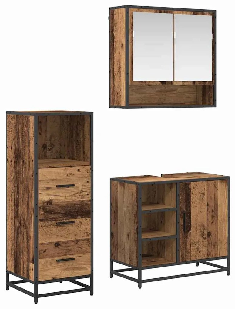 vidaXL Conjunto de Móveis para Banheiro com porta 3 pcs Madeira Antiga