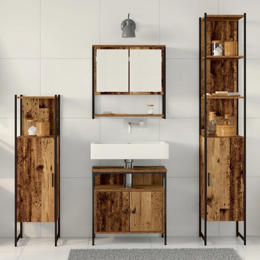 Conjunto de Mobiliário para Casa de Banho de 4 Peças Madeira Velha Mad
