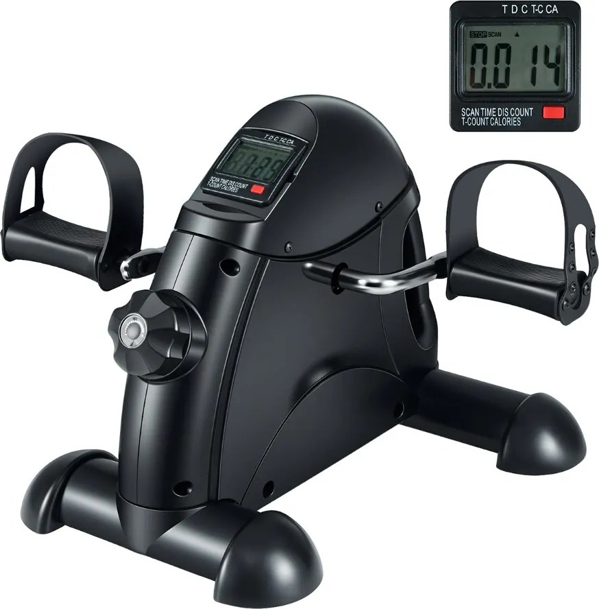 Mini bicicleta estática Máquina portátil para pedalar braços e pernas com ecrã LCD Bicicleta de pedal sob a secretária Preta