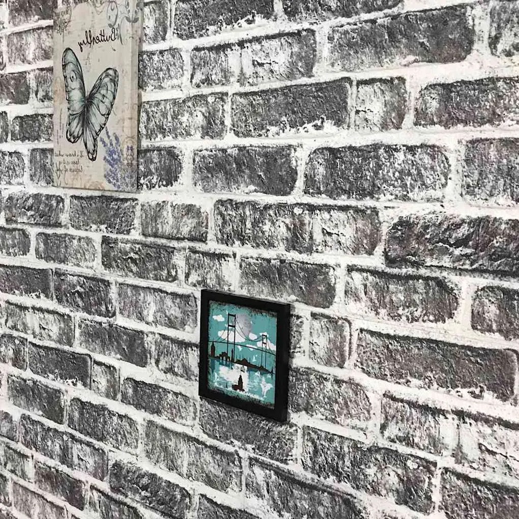 Painéis de parede 3D design tijolos cinzentos-escuros 10pcs EPS