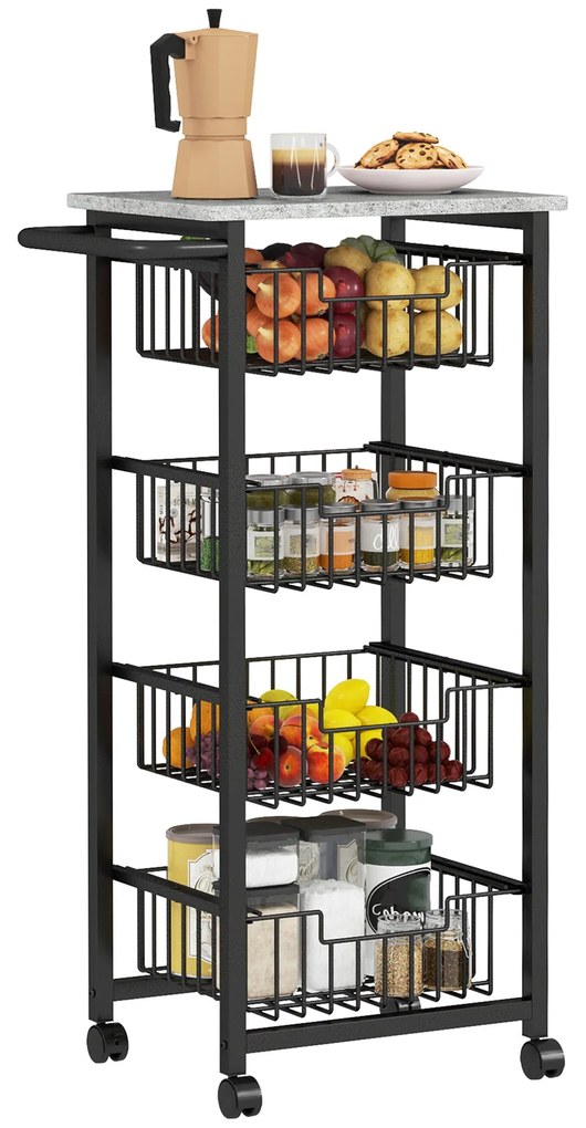 Fruteira para Cozinha Carrinho de Cozinha com 4 Cestas e Estrutura de