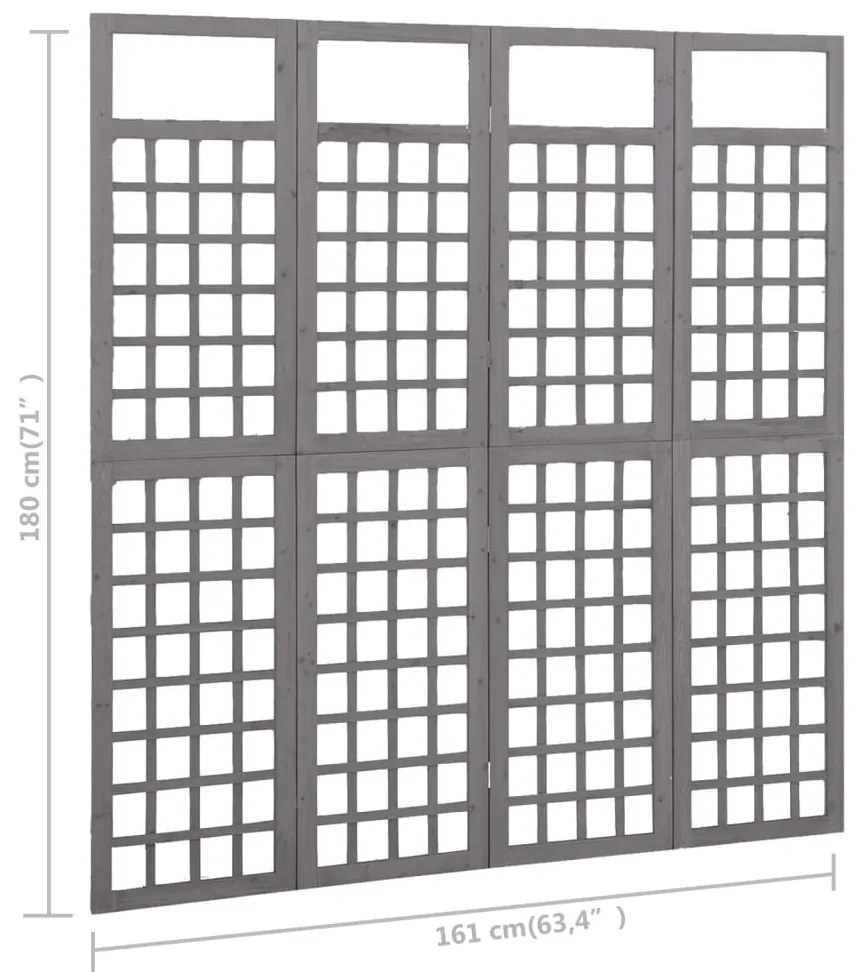 Biombo/treliça 4 painéis abeto maciço 161x180 cm cinzento