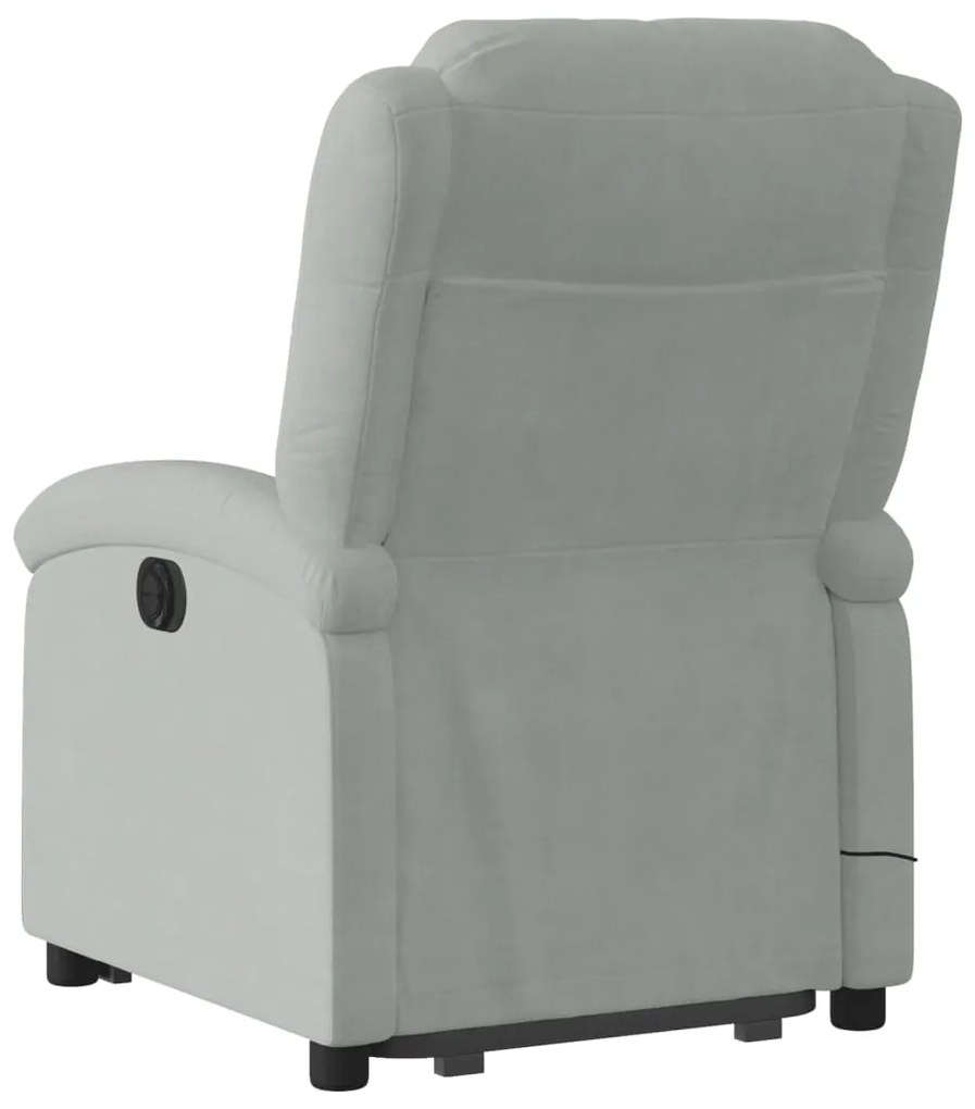 Poltrona de massagens reclinável elétrica veludo cinzento-claro