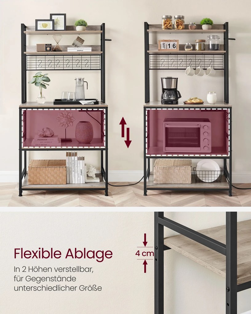 Estante de cozinha 40 x 80 x 170 cm com tomadas Greige-preto