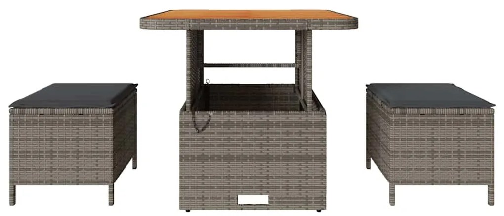 Conjunto de Jantar de Jardim em 3 Peças com Almofadas Cinza em Rattan