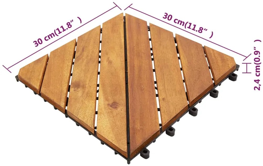 Ladrilhos de terraço 30 pcs 30x30 cm acácia maciça castanho