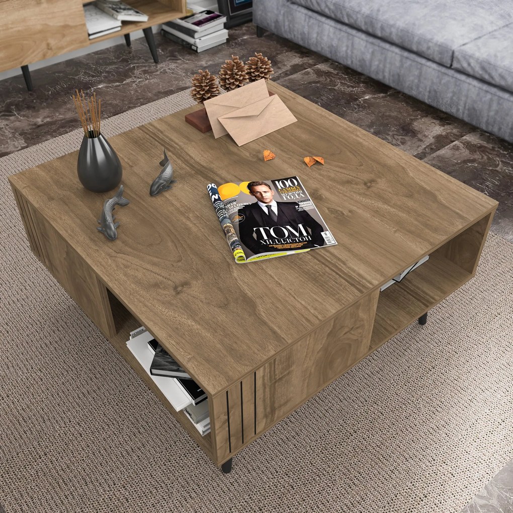 Mesa de Café Ronas - Nogueira - 89,6cm x 89,6cm x 46,5cm