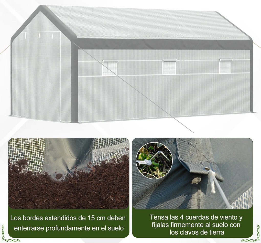Estufa Jardim com 2 portas e 6 janelas enrolaveis 600x300x280 cm Branc
