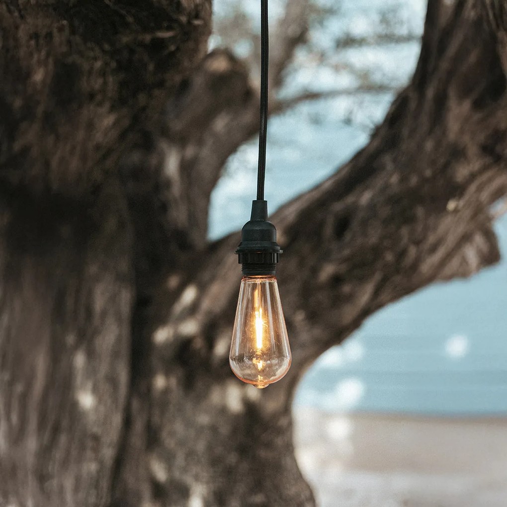 Cordão de luzes preto com ficha e casquilho E27 5m IP54 - Arteixo