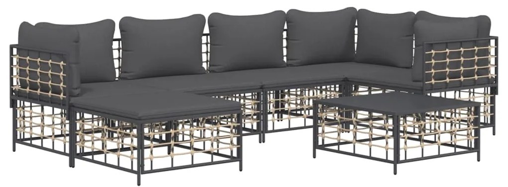 7 pcs conjunto lounge de jardim c/ almofadões vime PE antracite