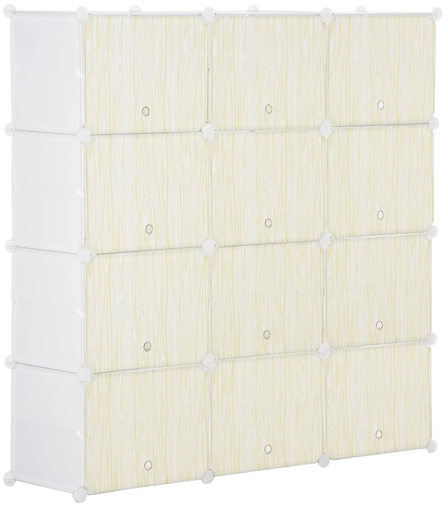 HOMCOM Armário Modular Plástico 12 Cubos Organizadores Sapatos Roupas Brinquedos 125x32x125cm Branco Natural | Aosom Portugal