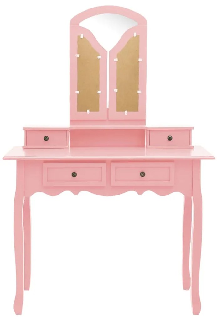 Conjunto toucador c/ banco 100x40x146cm madeira paulownia rosa