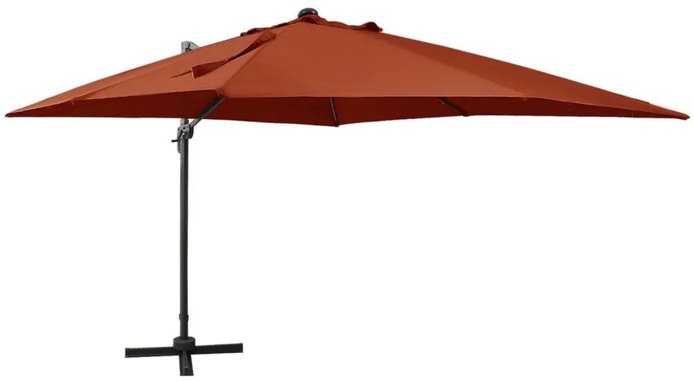 Guarda-sol jardim cantilever c/ poste/luzes LED 300cm terracota