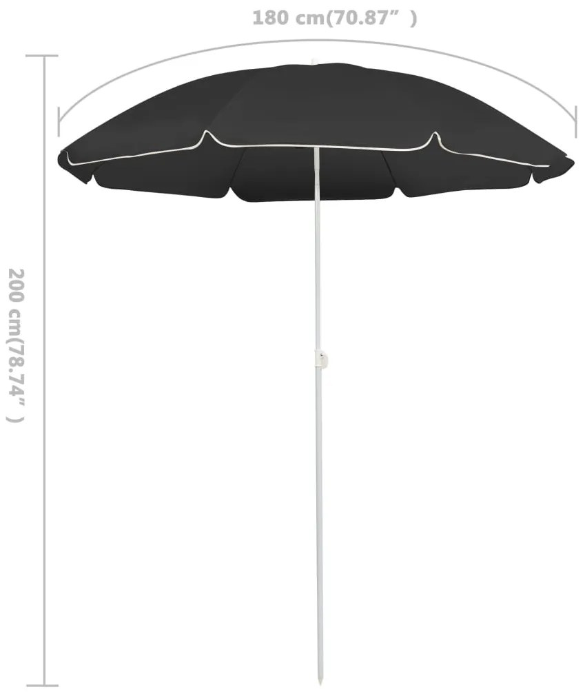 Guarda-sol de jardim com poste de aço 180 cm antracite