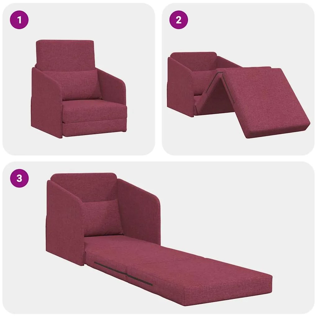 Sofá Cama de Chão 2-em-1 Vermelho Vinho 65x80x83 cm Tecido